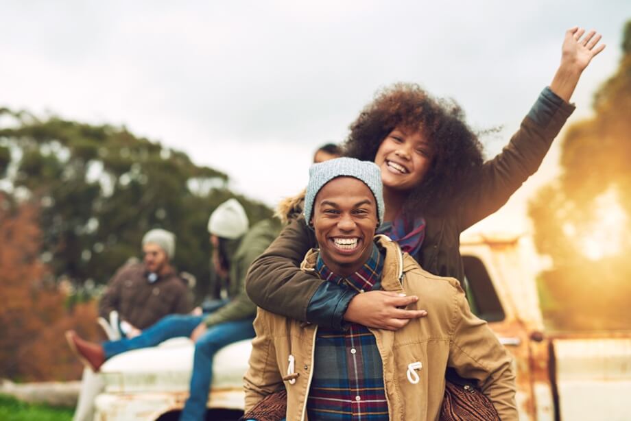 Couple in the sun having fun