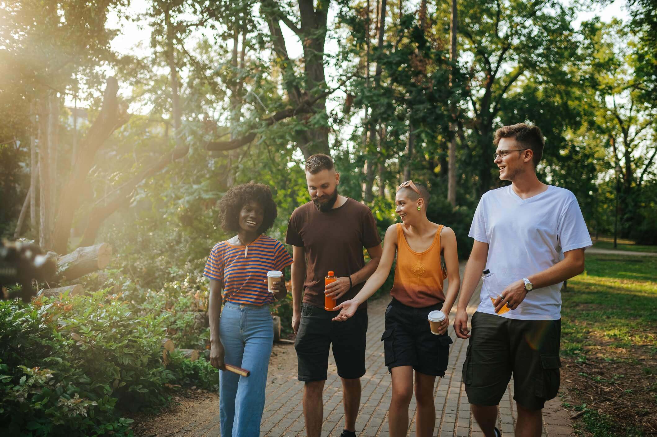 A group of friends walking in the park